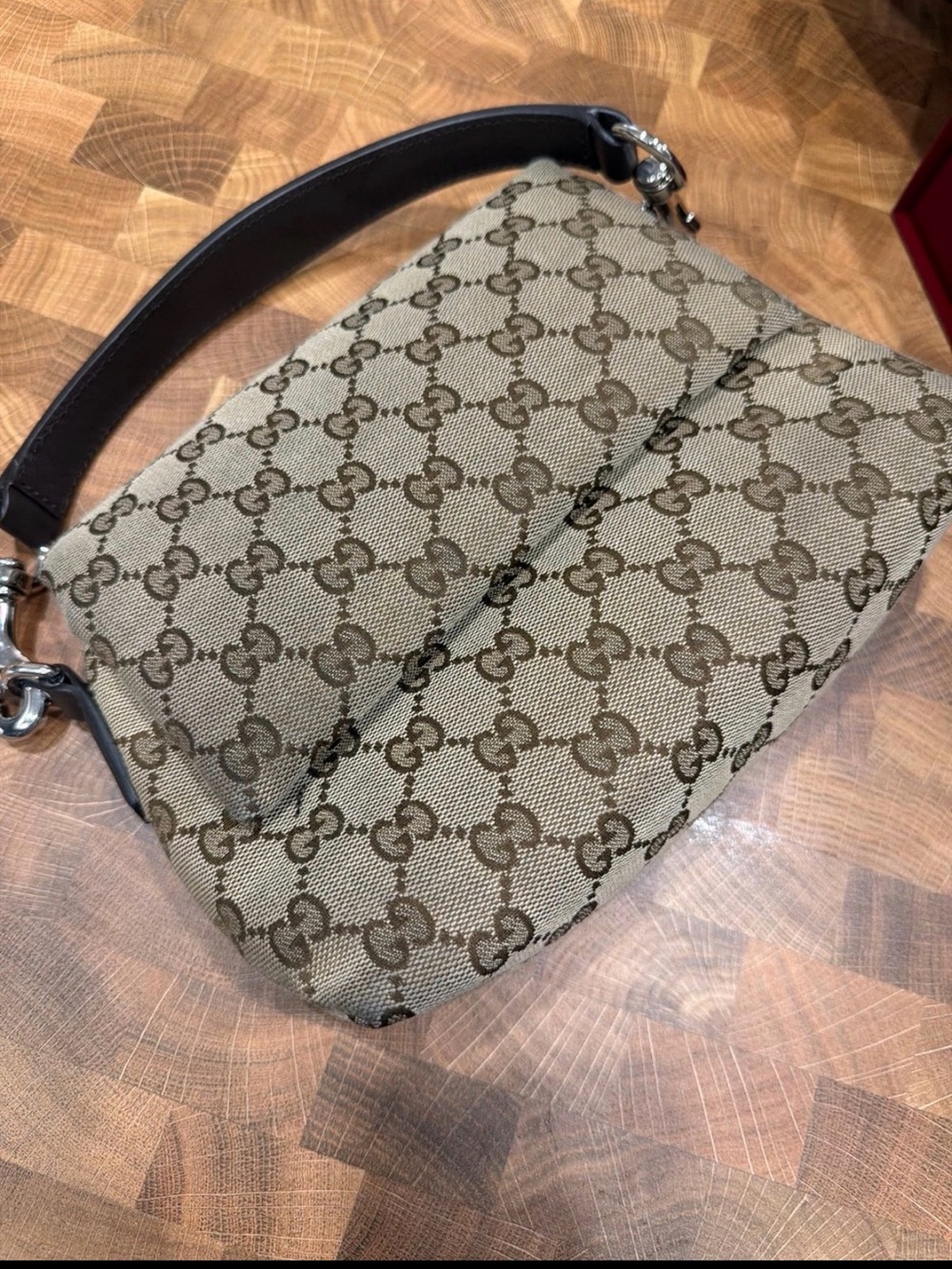 Gucci Brown GG Canvas Belt Bag with Dark Brown Leather Strap